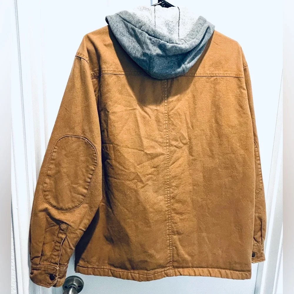 Dickies Vintage Distressed Brown Canvas Barn Jacket Gray Hooded Coat size M - Picture 4 of 12